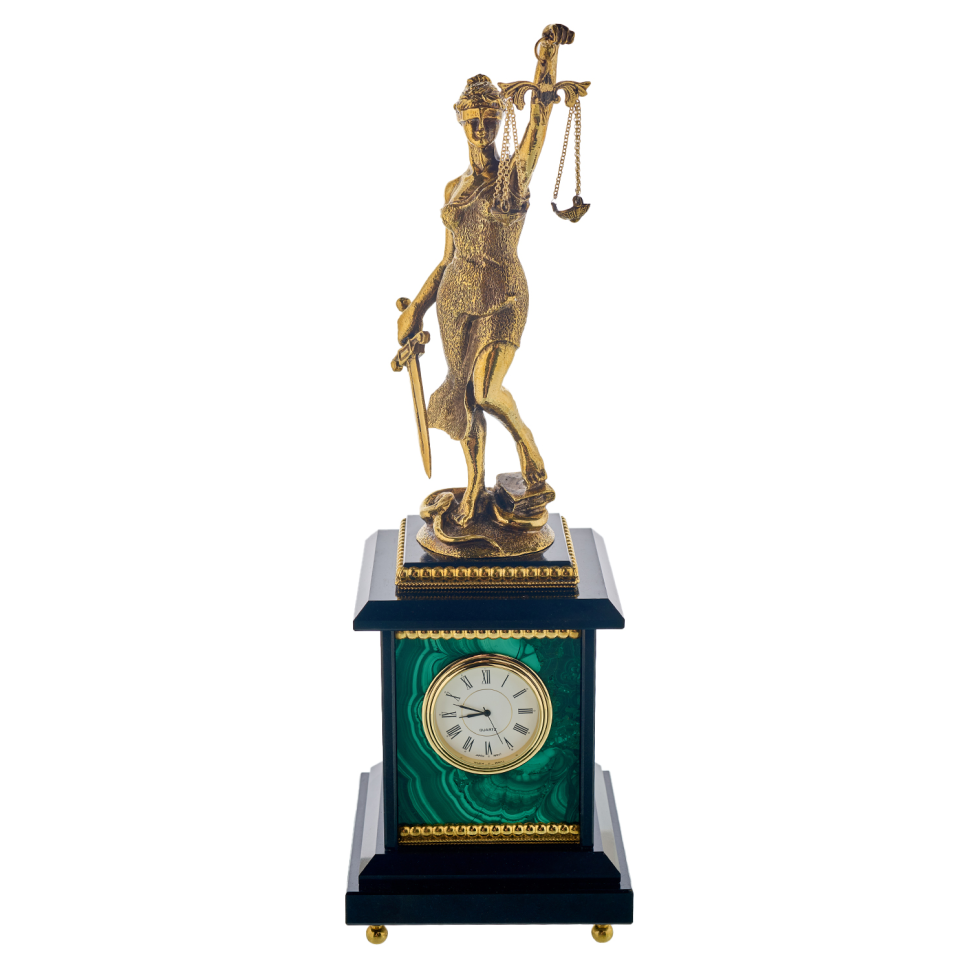 Đồng hồ để bàn bằng đá malachite "Themis"