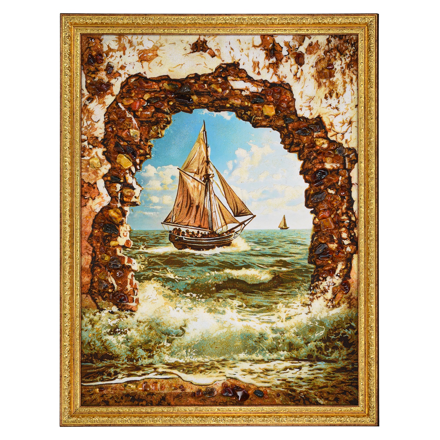 Tranh hổ phách "Thuyền" 68x88 cm