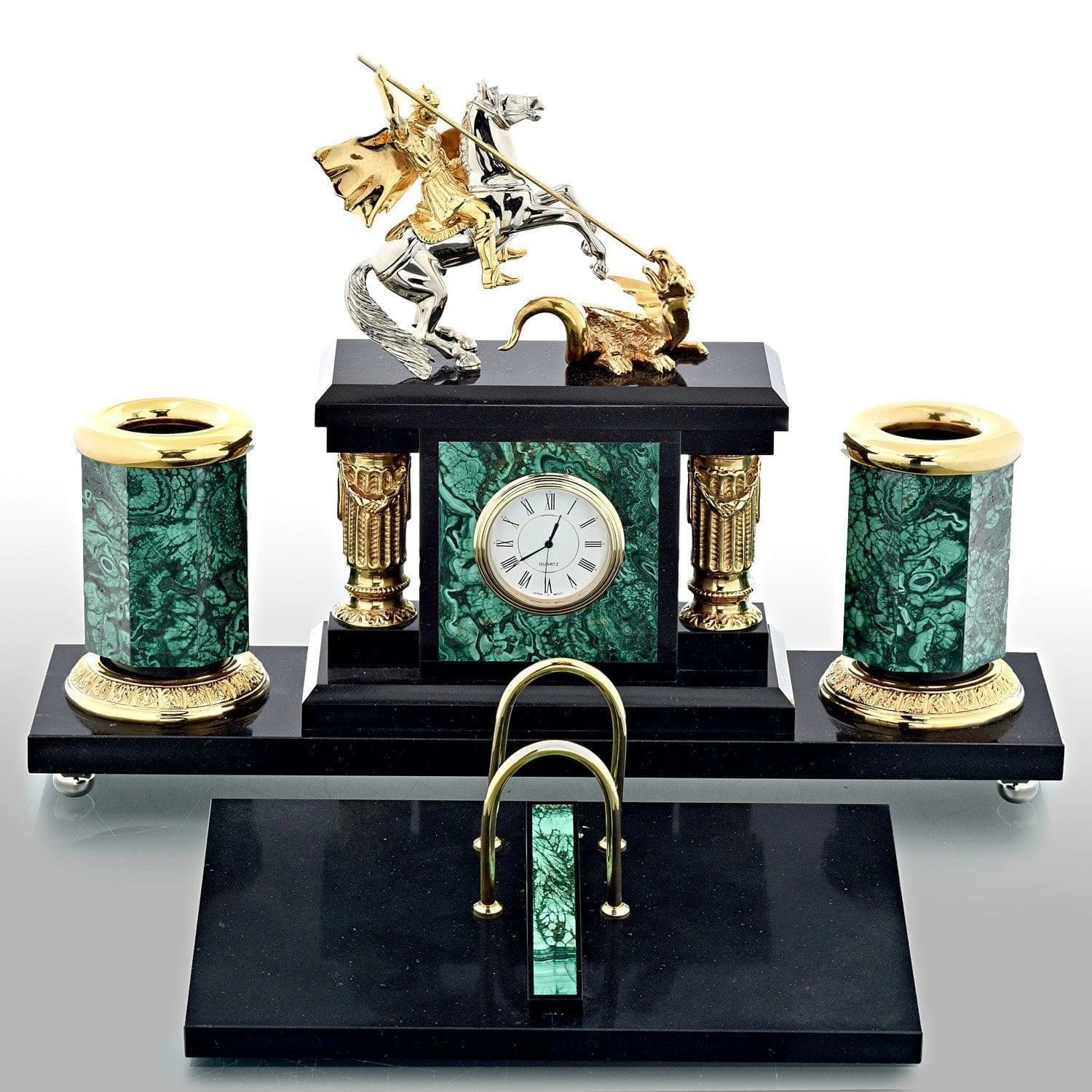 Bộ bàn làm việc đá malachite cao cấp "Thánh George Chiến Thắng"